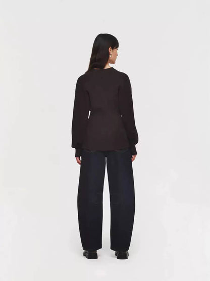 Women’s V-Neck Button-Front Knitted Cardigan | Ribbed Waist Sweater