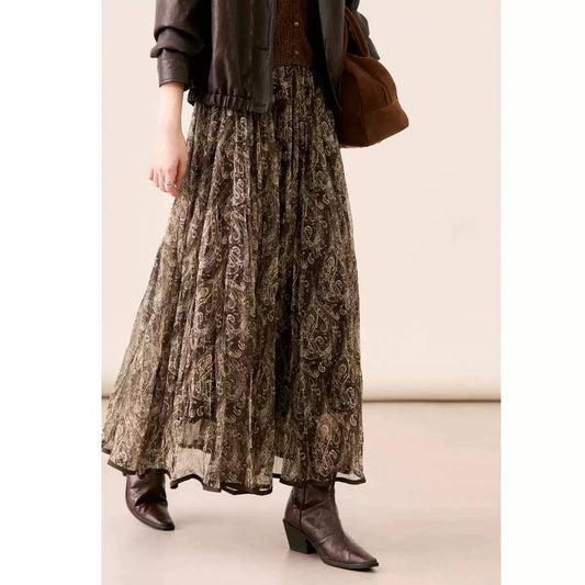Women's Paisley Layered Flowing Maxi Skirt – Brown