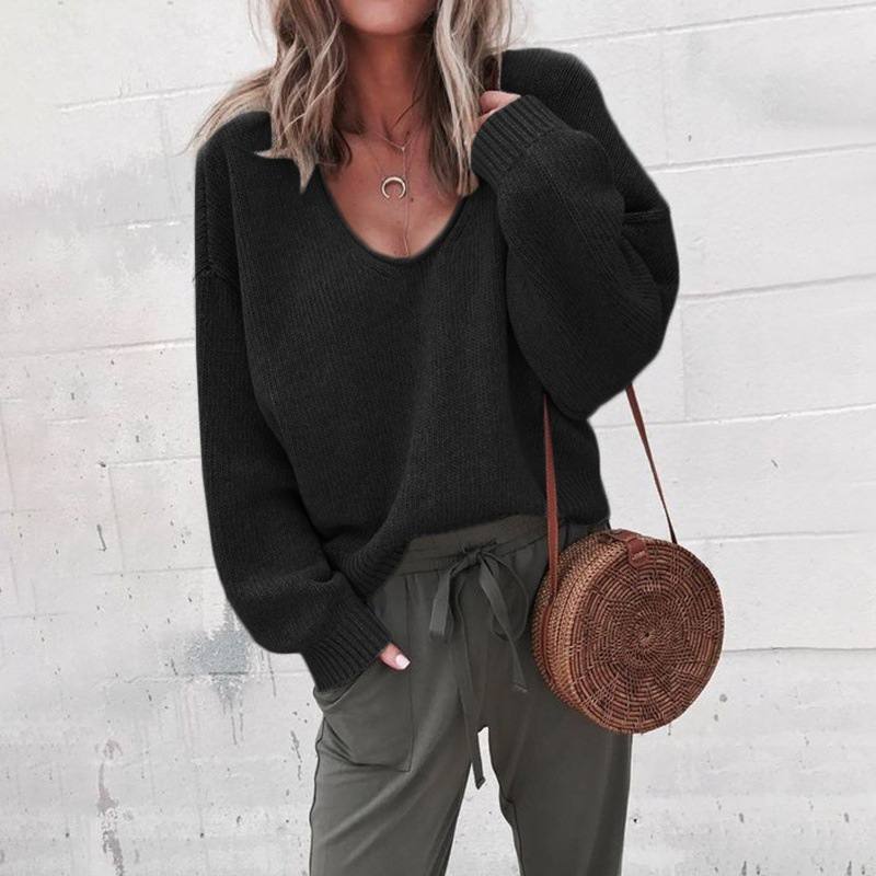 Women's Relaxed V-Neck Drop-Shoulder Knit Jumper – Ivory