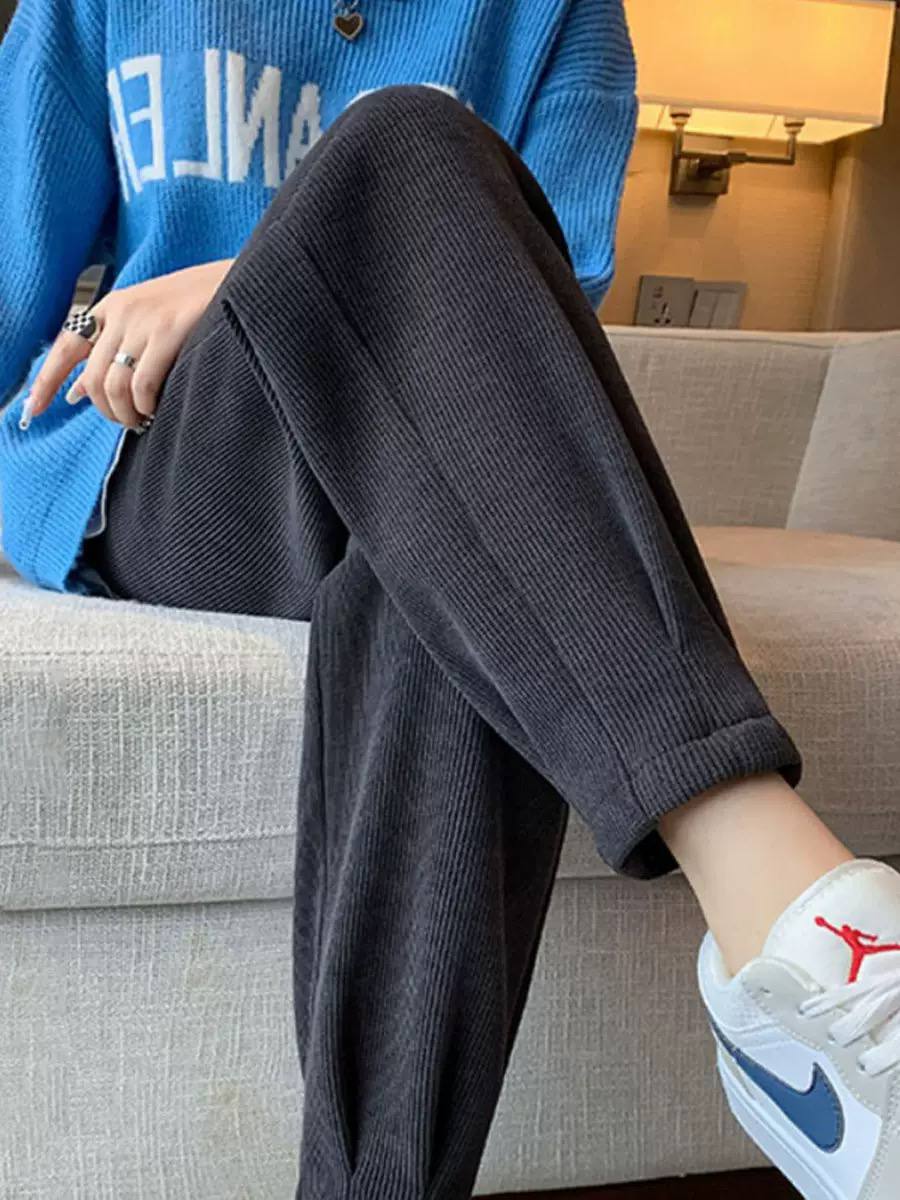 Women's Elastic-Waist Tapered Corduroy Trousers – Charcoal