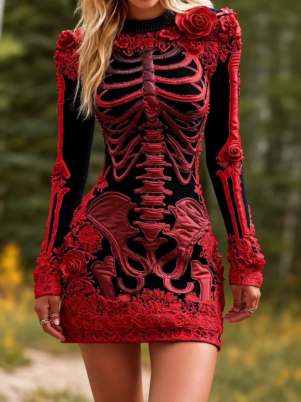 Vesper Embellished Skeleton Bodycon Mini Dress For Halloween