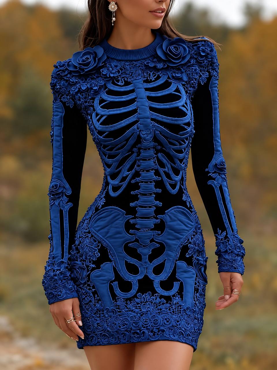 Vesper Embellished Skeleton Bodycon Mini Dress For Halloween