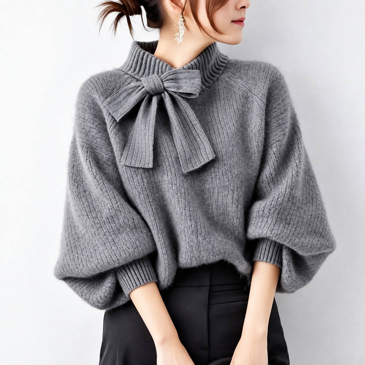 Women's Bow Detail High Neck Batwing Knit Jumper – view 1