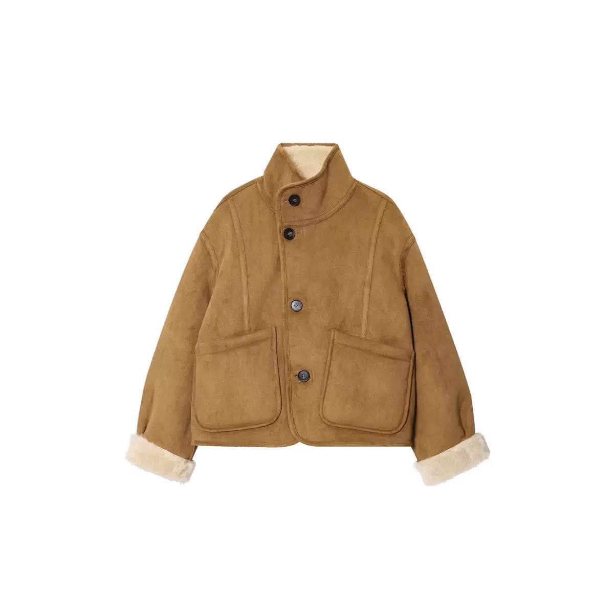 Women’s Reversible Faux-Suede Teddy Short Jacket - Camel/Cream