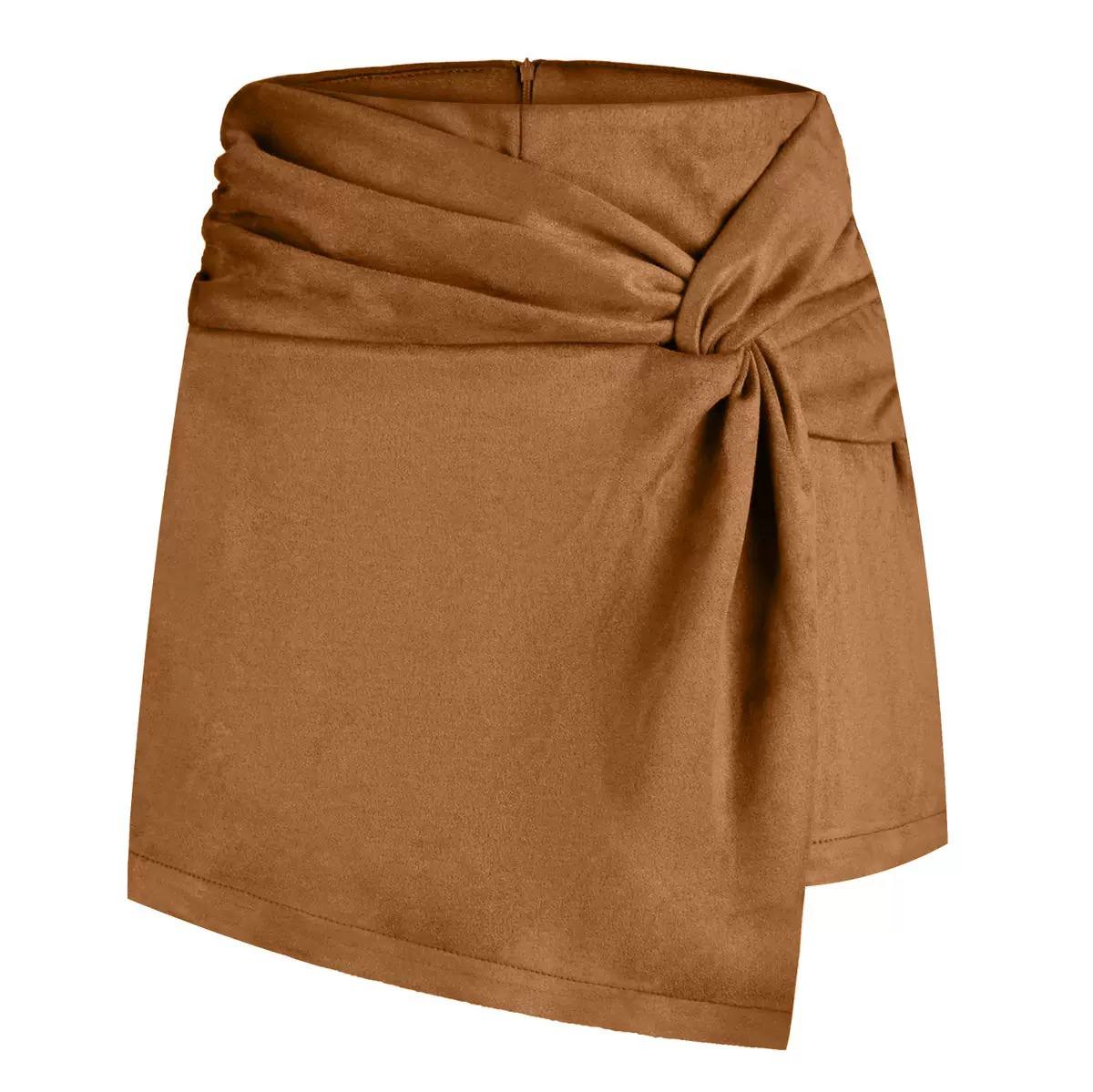 Women’s Wrap-Front Tailored Mini Skort - Camel