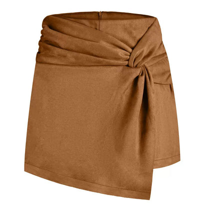 Women’s Wrap-Front Tailored Mini Skort - Camel