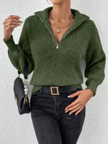 Women's Relaxed Quarter-Zip Knit Jumper - Navy