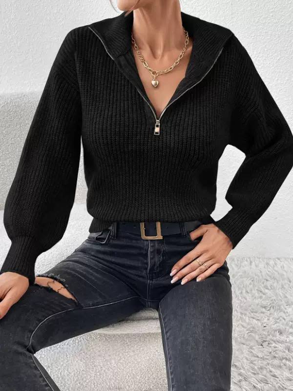 Women's Relaxed Quarter-Zip Knit Jumper - Light Grey