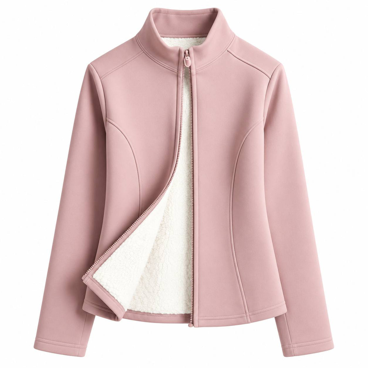 Women's Fleece-Lined Zip-Up Casual Jacket - Pink