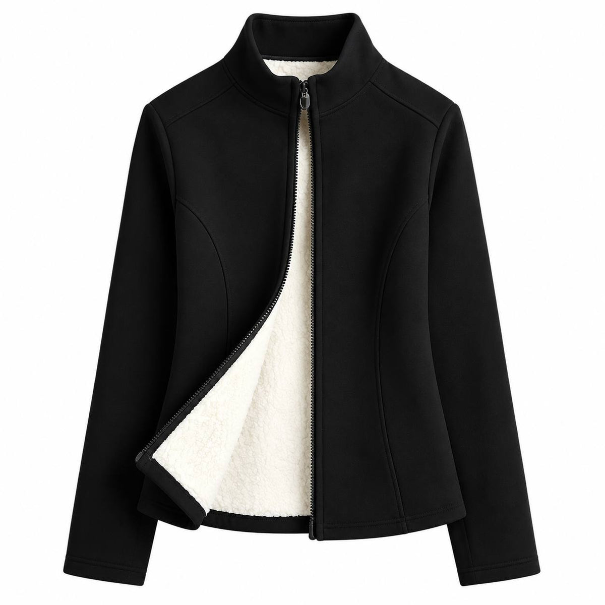 Women's Fleece-Lined Zip-Up Casual Jacket - Black