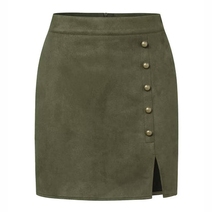 Women's Button-Front Suede-Look Midi Skirt - Green