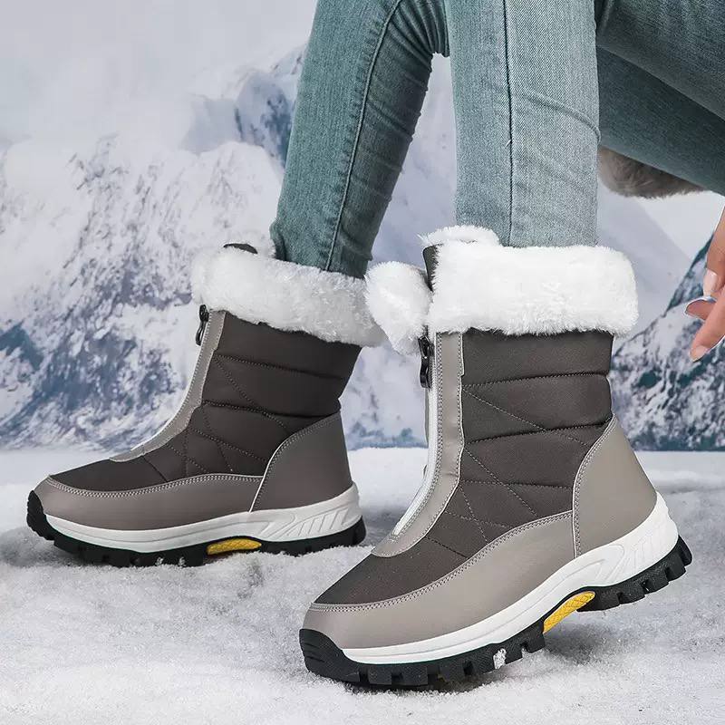 Women's Front-Zip Faux-Fur Winter Boots - Grey