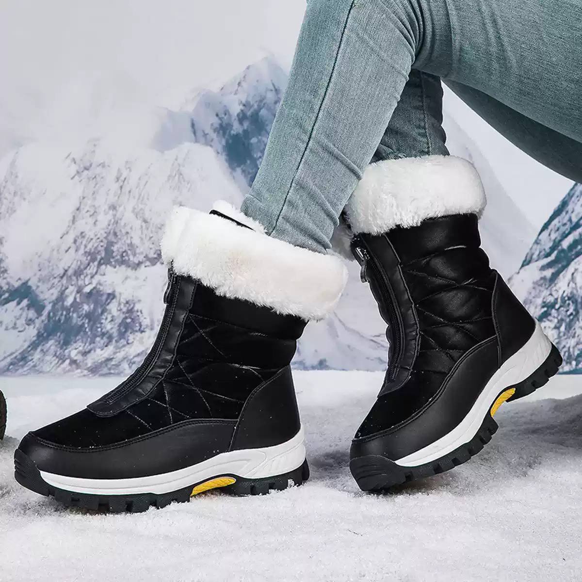 Women's Front-Zip Faux-Fur Winter Boots - Black