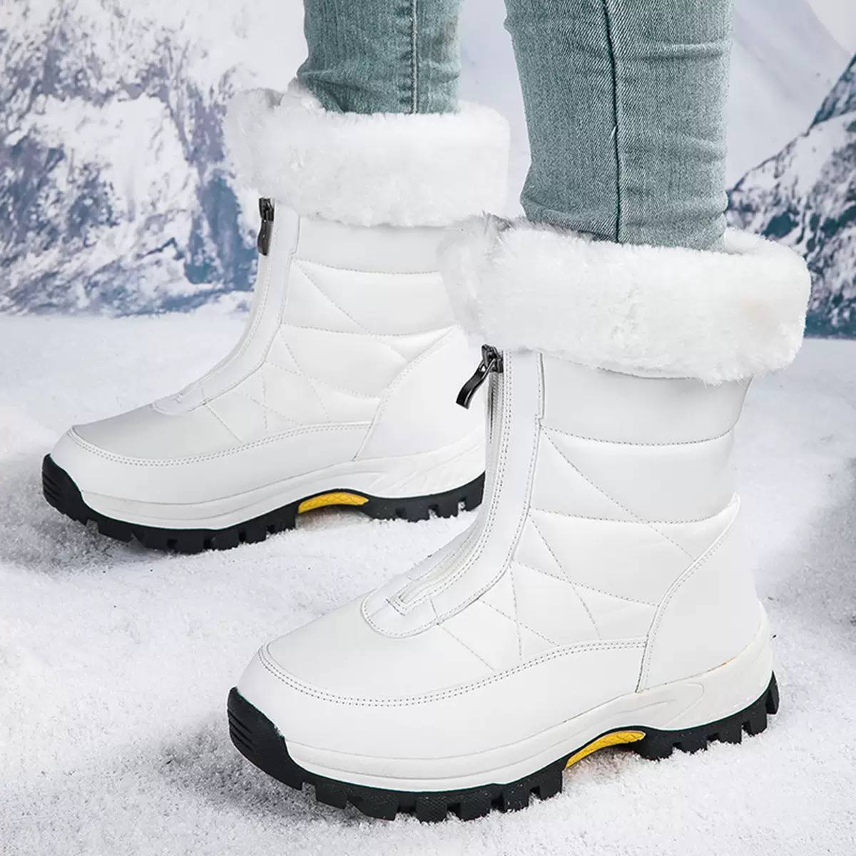 Women's Front-Zip Faux-Fur Winter Boots - White
