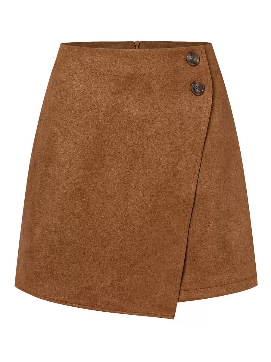 High-Waisted Wrap Mini Skort - Camel