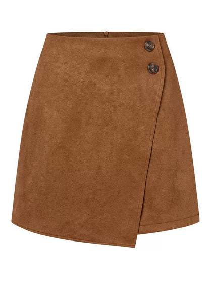 High-Waisted Wrap Mini Skort - Camel
