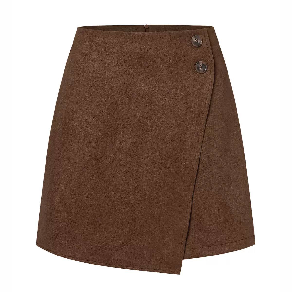 High-Waisted Wrap Mini Skort - Dark Brown