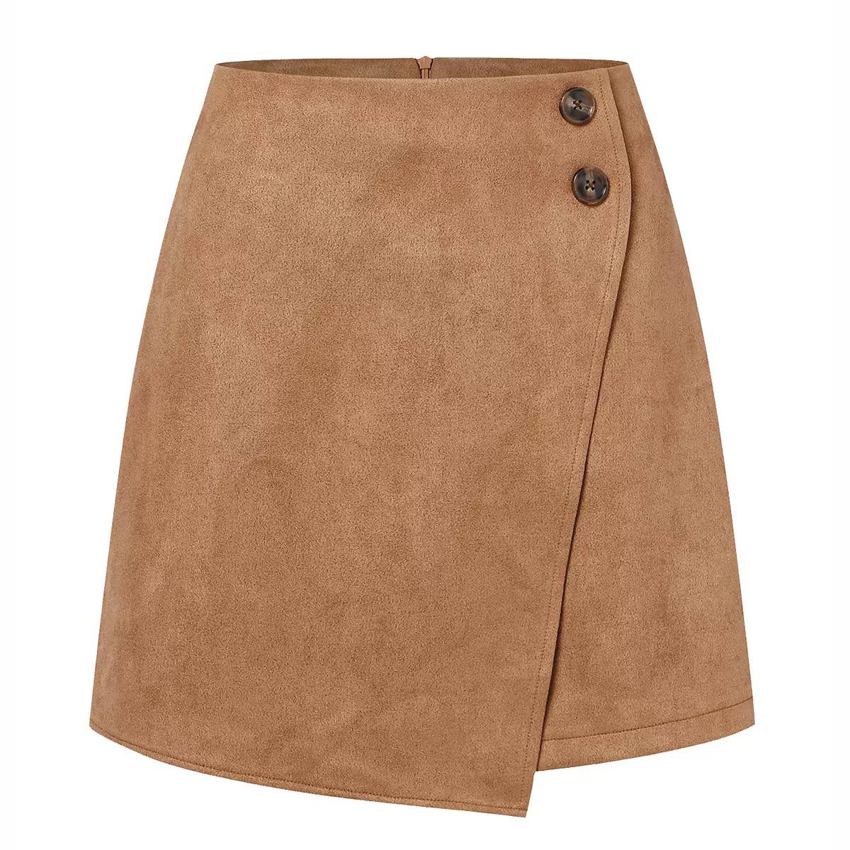High-Waisted Wrap Mini Skort - Tan