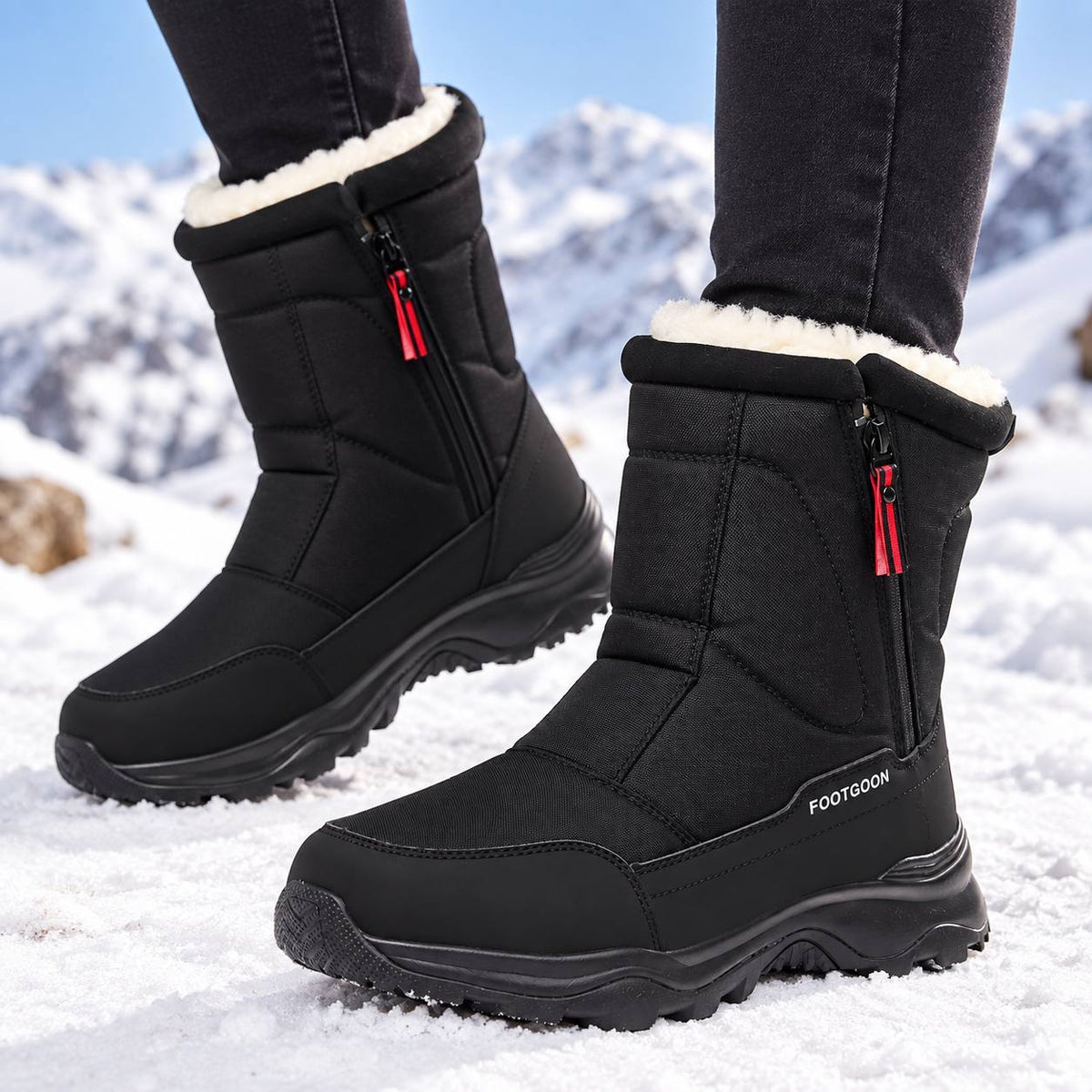 Padded Drawstring Winter Snow Boots - Black