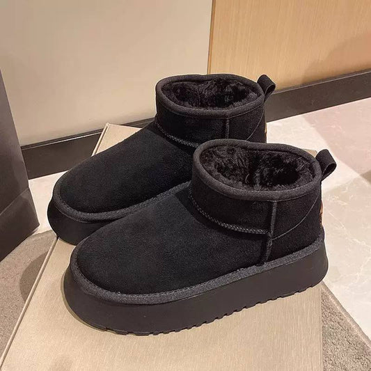 Low-Cut Faux-Suede Platform Winter Boots - Camel