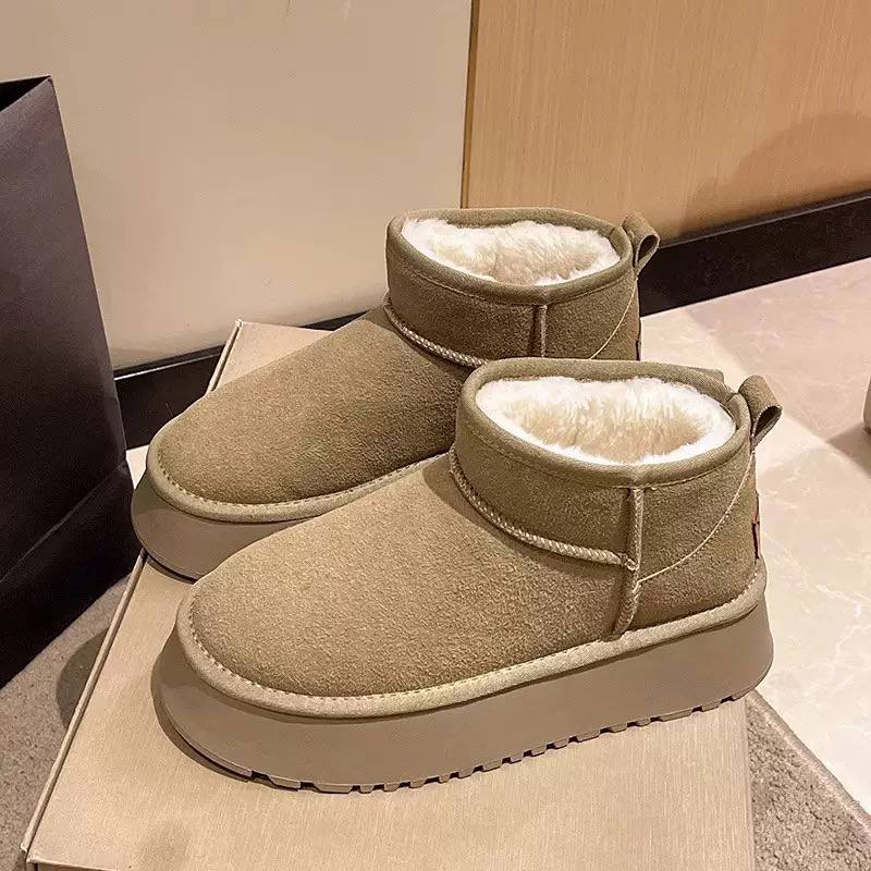 Low-Cut Faux-Suede Platform Winter Boots - Brown