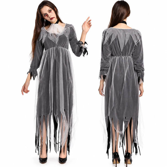 Spectral Ruins Longline Costume Dress - Grey and White