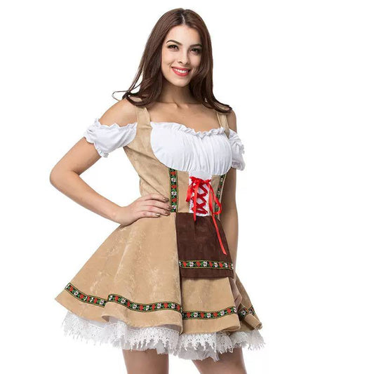 Alpine Tavern Lace Mini Costume Dress - Beige and Tan