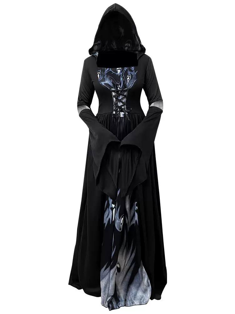 Veiled Reaper Bell Sleeve Costume Dress