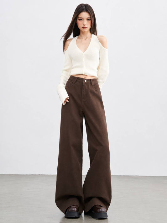 Wide Leg Trousers With Pockets And Belt Loops – Brown