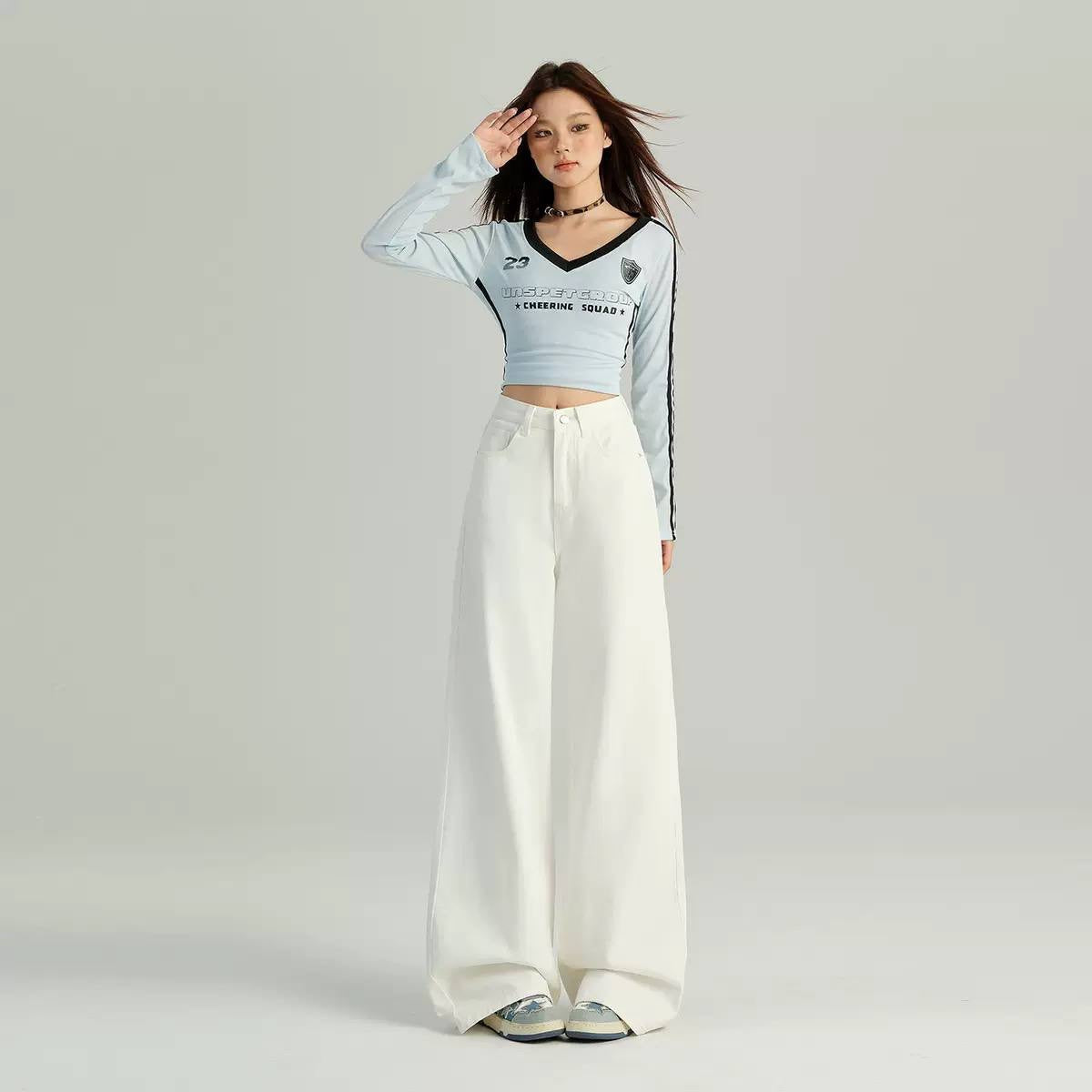 Wide Leg Trousers With Pockets And Belt Loops – White