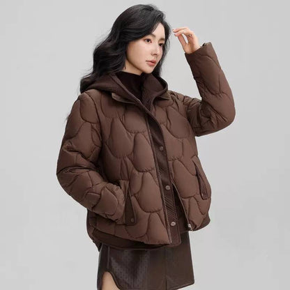 Hooded Quilted Jacket With Zip Front And Pockets – Brown