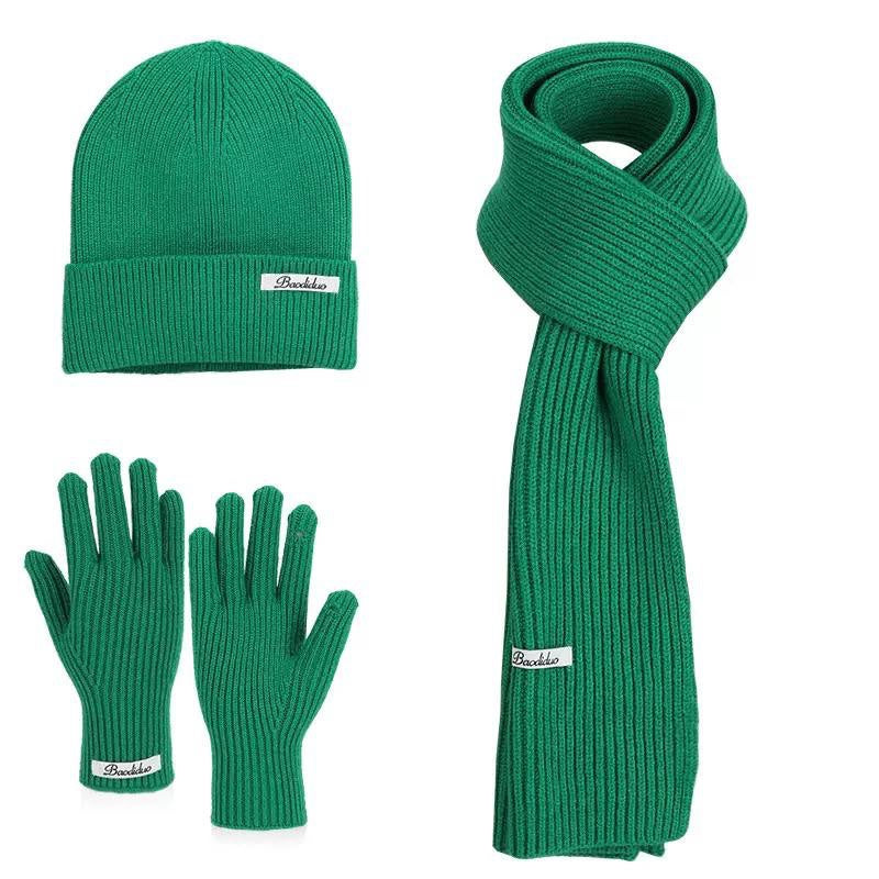 Ribbed Beanie, Scarf And Gloves Matching Set – Green