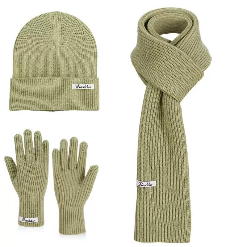Ribbed Beanie, Scarf And Gloves Matching Set – Light Green