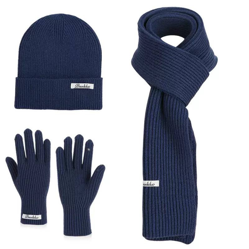 Ribbed Beanie, Scarf And Gloves Matching Set – Navy
