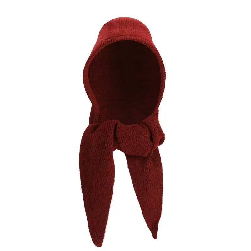 Knitted Hooded Scarf With Long Tapered Ends – Red