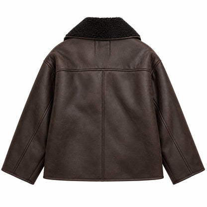 Relaxed Button-Front Jacket With Textured Collar And Pockets – Dark Brown