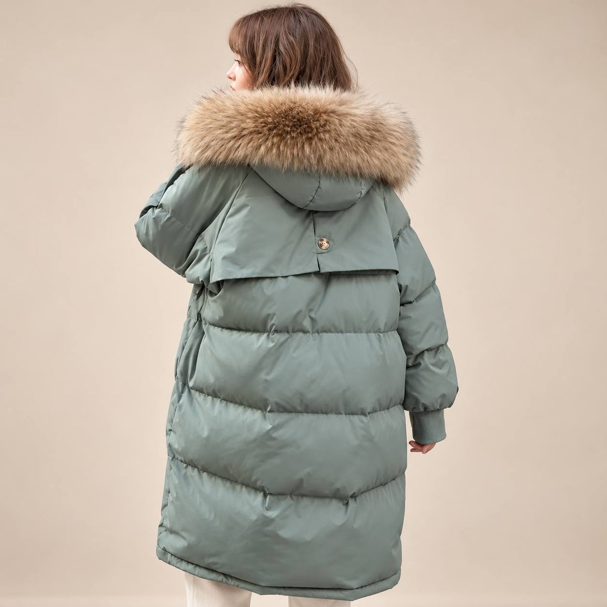 Longline Quilted Hooded Coat With Flap Pockets – Sage Green