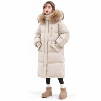 Longline Quilted Hooded Coat With Flap Pockets – Beige