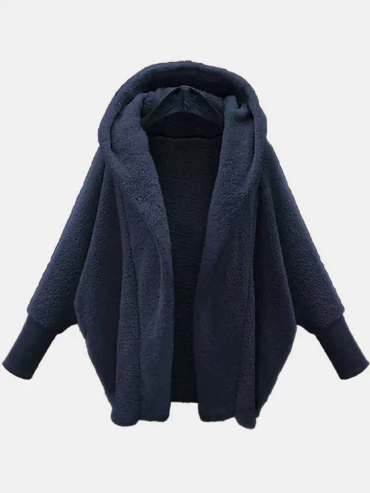Relaxed Hooded Open-Front Jacket With Ribbed Cuffs – Navy