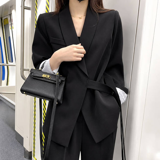 Shawl Collar Blazer and Pleated Trouser Set – Black