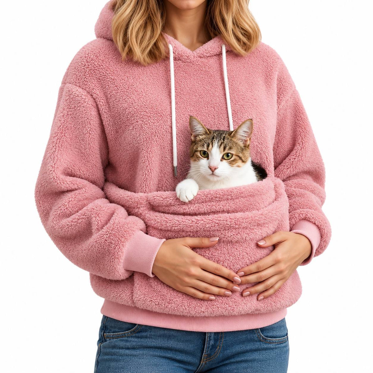 Relaxed Textured Hoodie With Large Front Pouch – Pink
