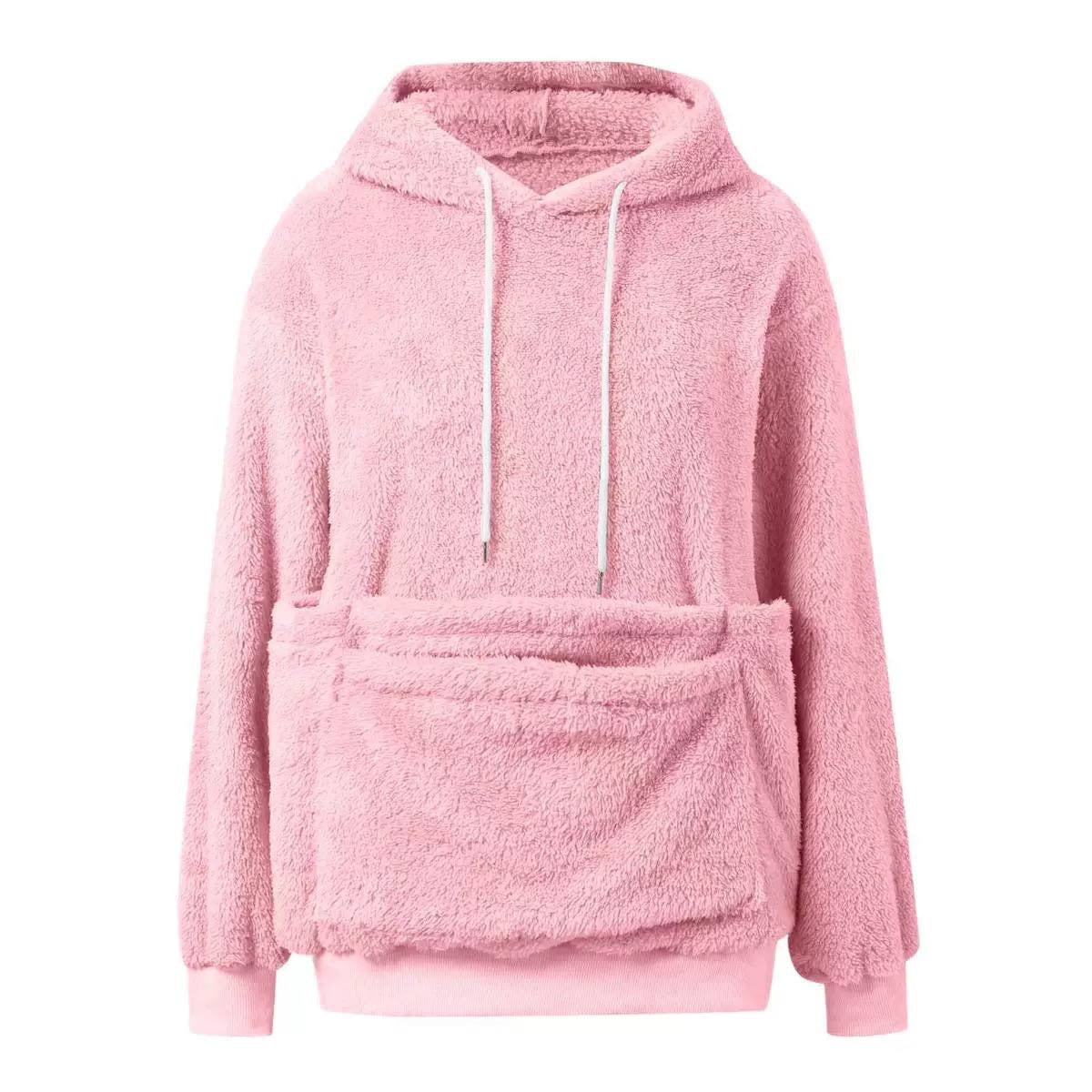 Relaxed Textured Hoodie With Large Front Pouch – Pink