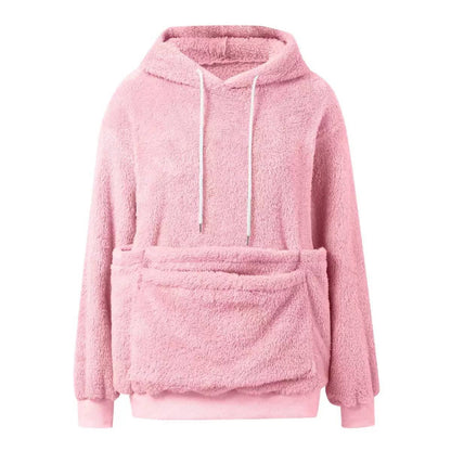 Relaxed Textured Hoodie With Large Front Pouch – Pink