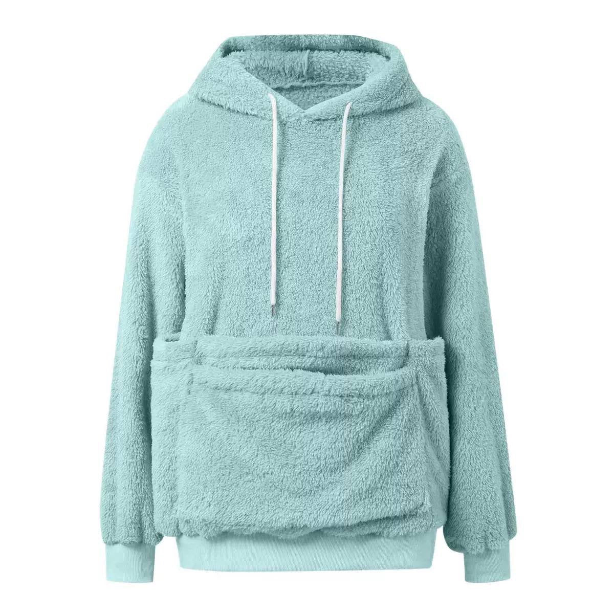 Relaxed Textured Hoodie With Large Front Pouch – Mint Green