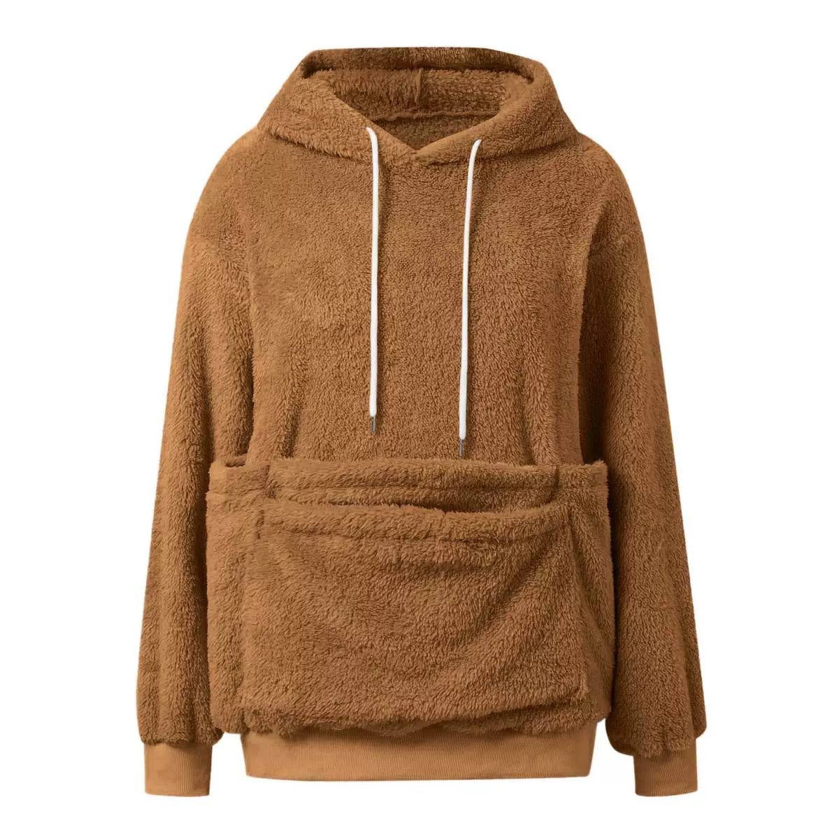 Relaxed Textured Hoodie With Large Front Pouch – Tan