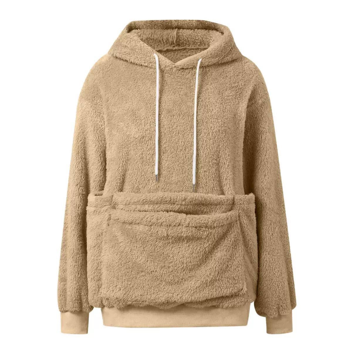Relaxed Textured Hoodie With Large Front Pouch – Beige