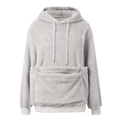 Relaxed Textured Hoodie With Large Front Pouch – Light Grey