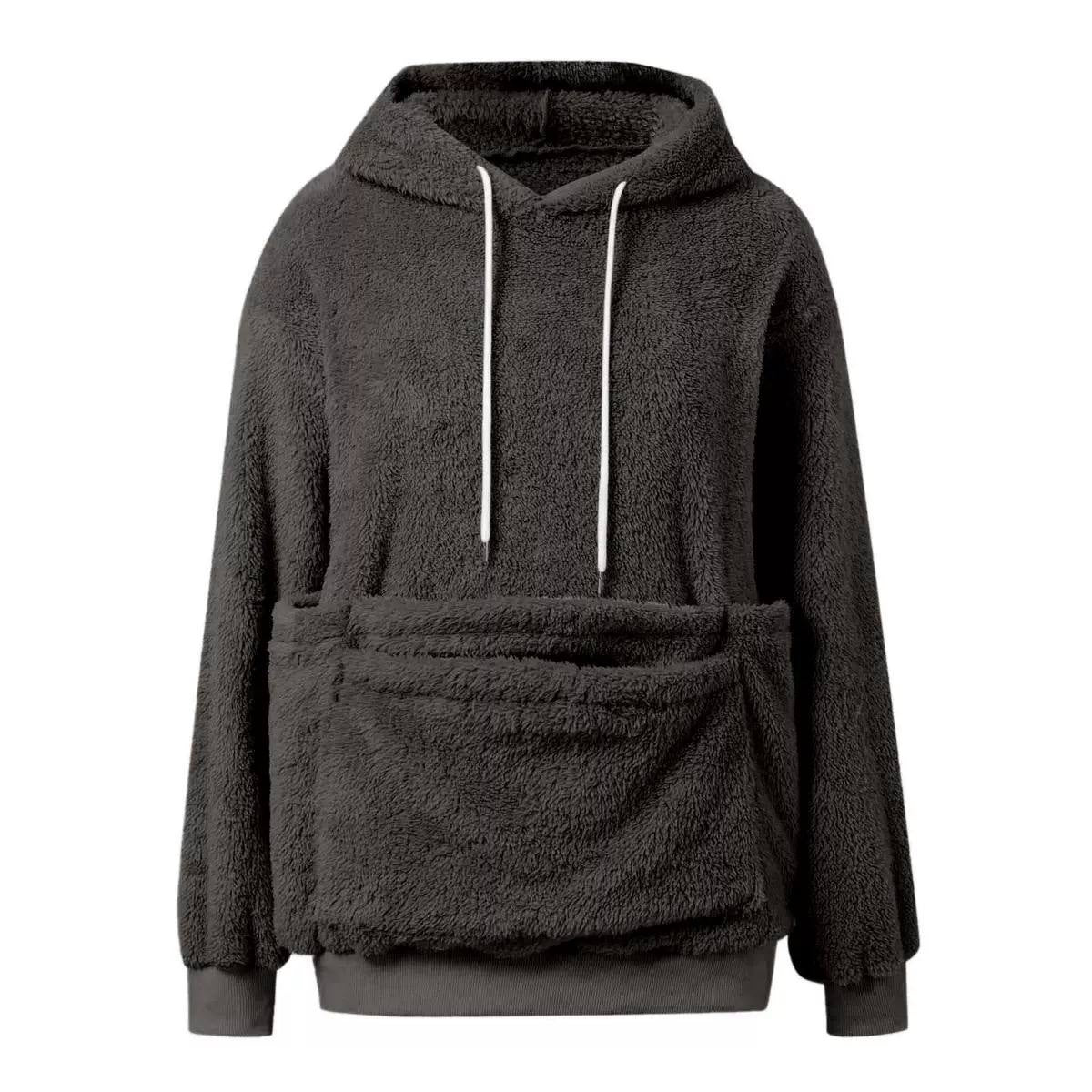Relaxed Textured Hoodie With Large Front Pouch – Charcoal