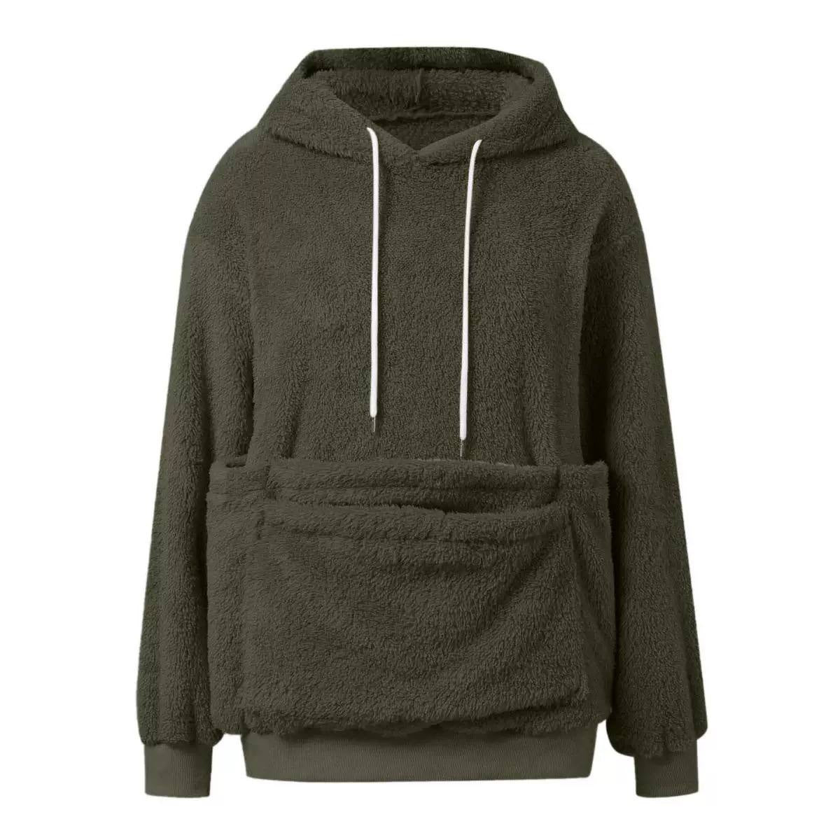 Relaxed Textured Hoodie With Large Front Pouch – Olive Green