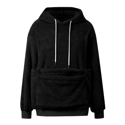 Relaxed Textured Hoodie With Large Front Pouch – Black